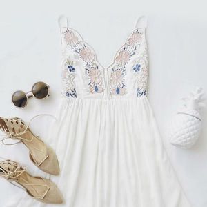 LULUS daisy petal pickin’ ivory embroidered dress